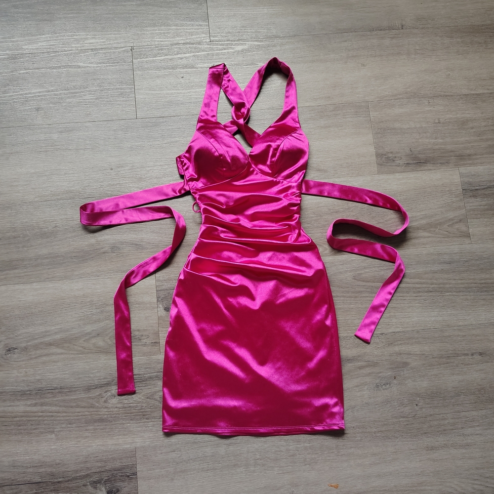 JCPenney Fuchsia Backless Satin Dress